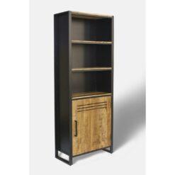 Industrial Mango Wood Tall Bookcase with 3 Shelf and 1 Door