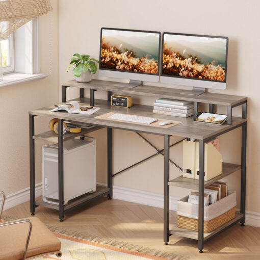 Kinslee 55inch Computer Desk, Office Work Desk with Monitor Stand