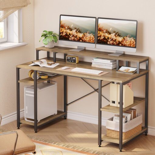 Kinslee 55inch Computer Desk, Office Work Desk with Monitor Stand