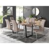 Kylooe Modern Brown Wood And Black Metal Dining Table Set With 6 Modern Leather Dining Chairs