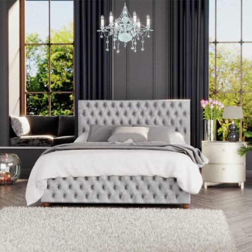 LLB Seren Velvet Kingsize Ottoman Bedframe - Silver