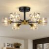 Lakumu Black Modern Chandelier, 6-light Crystal Semi Flush Mount Ceiling Light Fixture, 17.3" Farmhouse Kitchen Pendant Light With Cube Shade,