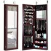 Lifezeal Mirrored Jewelry Cabinet Armoire Storage Organizer Wall Door Mounted Brown New