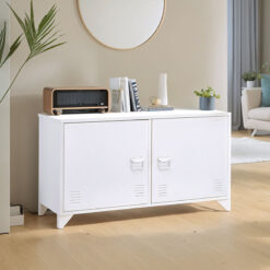 Livingandhome - Metal Storage Sideboard Cabinet tv Stand with 2 Door Buffet, White