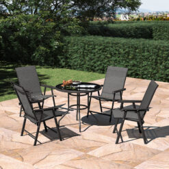 Livingandhome - Set of 5 Garden Patio Glass Umbrella Table and Folding Chairs Set