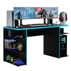 MADESA Gaming Computer Desk with 5 Shelves, 60D x 136W x 75H cm