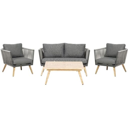 Milan 4 Seater 4 Pc Lounging Coffee Set - Synthetic Rattan - H45 x W80 x L80 cm - Grey