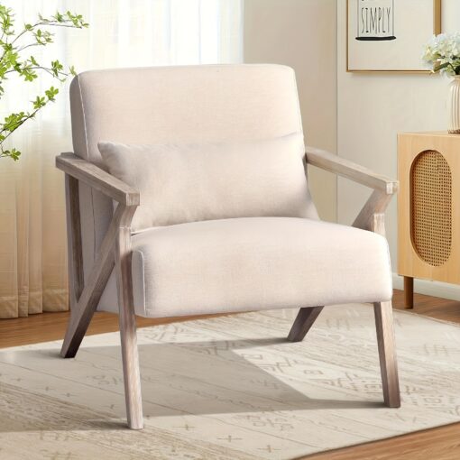 Modern Frame Reclining Lounge Chair With Lumbar Cushion Decorative Chair For Bedroom, Living Room, Reading Room Seating