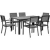 Modern Garden Dining Set 6 Seater Table Chairs Slatted Plastic Wood Grey Como