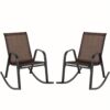 Multigot 2pcs Patio Rocking Chair Heavy-duty Metal Rocker Outdoor Anti-slip Brown