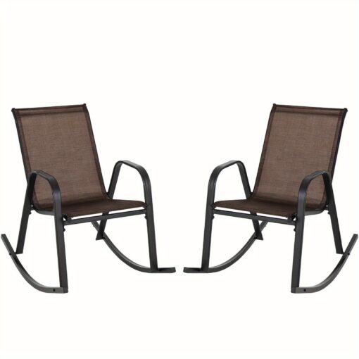 Multigot 2pcs Patio Rocking Chair Heavy-duty Metal Rocker Outdoor Anti-slip Brown