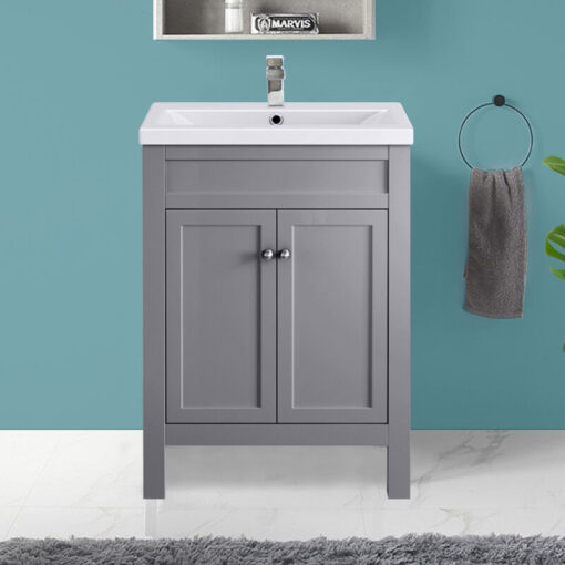 NRG - Bathroom Vanity Unit 2 Doors Cabinet Storage Furniture Grey 600mm