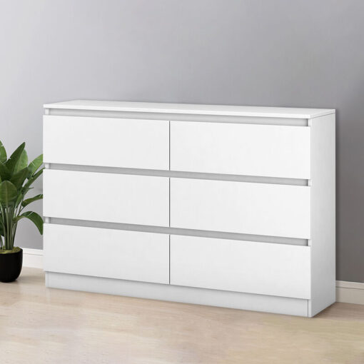 NRG Chest of Drawers Storage Bedroom Furniture Cabinet 6 Drawer White 120x30x77cm