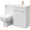 Napoli 390 Gloss White 1100mm Vanity Unit Toilet Suite with 1 Tap Hole Basin and 2 Doors with Brushed Brass Handles