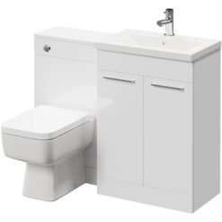 Napoli 390 Gloss White 1100mm Vanity Unit Toilet Suite with 1 Tap Hole Basin and 2 Doors with Polished Chrome Handles