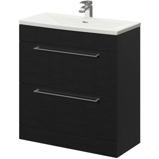 Napoli Nero Oak 800mm Floor Standing Vanity Unit with 1 Tap Hole Curved Basin and 2 Drawers with Polished Chrome Handles