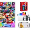 Nintendo Switch OLED (Neon Red & Blue), Minecraft, Mario Kart 8 Deluxe & Princess Zelda Slim Travel Pro Nintendo Switch Case Bundle, Red,Blue