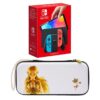 Nintendo Switch OLED (Neon Red & Blue) & Princess Zelda Slim Travel Pro Nintendo Switch Case Bundle, Red,Blue