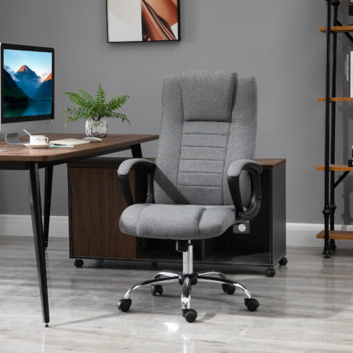 Office Chair, Computer Desk Chair, Linen Fabric Swivel Chair With Adjustable Height, Rolling Wheels For Home And Study, Grey