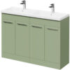 Olive Green 1200mm Floor Standing Vanity Unit with Polymarble Double Basin and 4 Doors with Polished Chrome Handles - Napoli