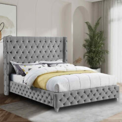 Orsino Bed Double Plush Velvet Silver