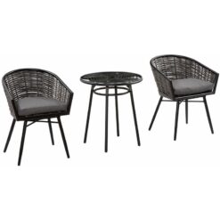 Outsunny - 3 pcs Patio Resin Wicker Hand Woven Bistro Set 2 Chairs 1 Coffee Table