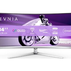 PHILIPS Evnia 34M2C8600/00 4K Ultra HD 34" Curved QD-OLED Gaming Monitor - White, White