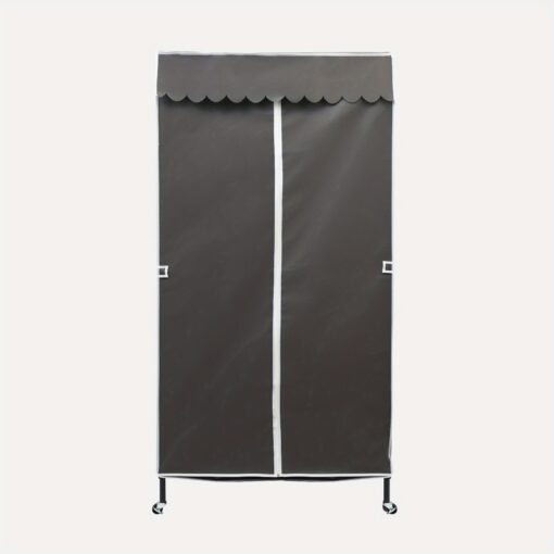 Portable Wardrobe With Grey Non-woven Cover & Wheels, Carbon Steel, Multi-functional & Adjustable, Freestanding Closet Organizer, Black, Easy