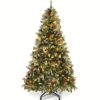 Pre- Lit Pre- Decorated Pine Artificial Christmas Tree, 7. 5ft Artificial Hinged Tree With 1398 Flocked , 550 Lights, 82 Pine Cones, 82 Red Berries