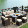 Rattan Garden Furniture Set Outdoor Sofa Set with Ottomans and Storage Box, Brown - Abrihome