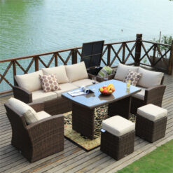 Rattan Garden Furniture Set Outdoor Sofa Set with Ottomans and Storage Box, Brown - Abrihome