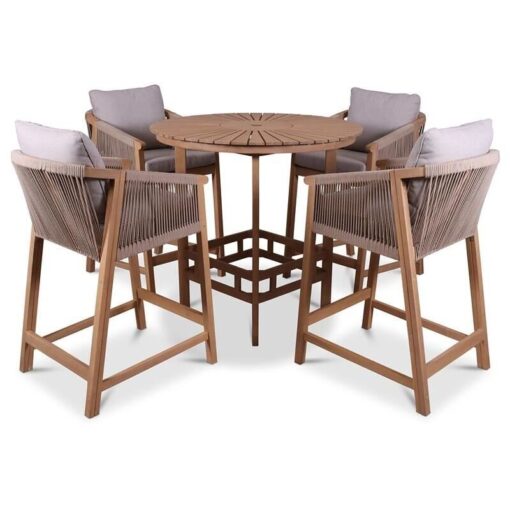 Roma Table with 4 Seater Armchairs Bar Set - Acacia Hardwood - Light Teak