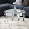 Round Coffee Table Mirrored Diamonds Inlay