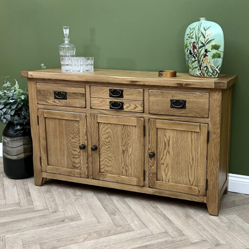 Rustic Oak 3 Door 3 Drawer Sideboard Buffet Fully Assembled 137cm Wide