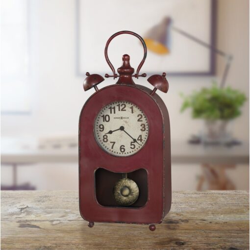 Ruthie Traditional Analog Metal Quartz Tabletop Clock in Distressed Red