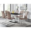 Scottsmoor Modern High Gloss & Glass Dining Table Set - 6 Upholstered Faux Leather Dining Chairs