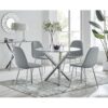 Selina Round Dining Table And 4 Grey Corona Silver Leg Chairs