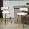 Set Of 2, 26'' Counter Height Bar Stools Corduroy Kitchen Island Counter Bar Stool With Back, Golden Base And Footrest ()