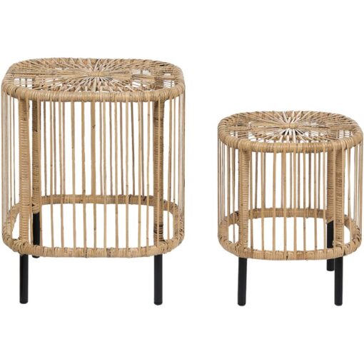 Set of 2 Garden Coffee Tables Rattan Iron UV Weather Stain Resistant Boho Outdoor Indoor Handmade Natural Cesantico