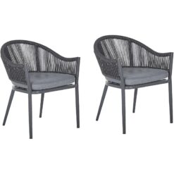 Set of 2 Outdoor Garden Dining Chairs Grey Aluminium Polyester Set Pad Mileto