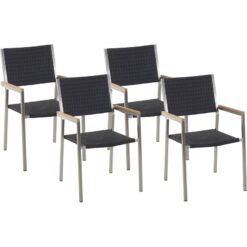 Set of 4 Modern Outdoor Garden Dining Chairs pe Rattan Steel Black Grosseto