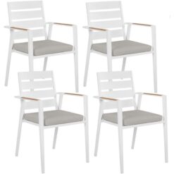 Set of 4 Outdoor Garden Dining Chairs Aluminium Frame with Grey Seat Cushions White Taviano