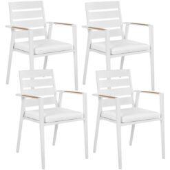 Set of 4 Outdoor Garden Dining Chairs Aluminium Frame with Seat Cushions White Taviano