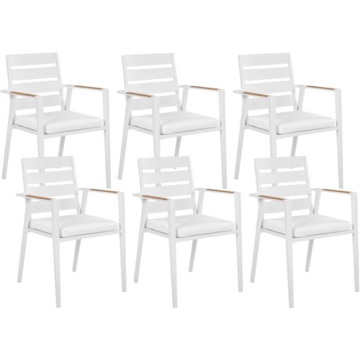 Set of 6 Outdoor Garden Dining Chairs Aluminium Frame with Seat Cushions White Taviano