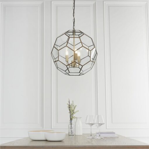 Shore Light Hexham Metal 3 Light Pendant Light - Clear