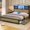 Size Bed Frame Drawers And , Metal Bed Led Lights And Usb Charging , Sliding , ,