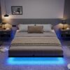 Size Frame Led Lights&4 Mattress Stopper, Metal Bed Frame For ,