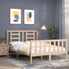 Solid Wood Pine Bed Frame - Brown Finish (No Mattress Included)