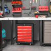 Steel 5-drawer Tool Storage Cabinet Lockable With Wheels Handle 2 Keys Garage Equipment Trolley Home Work Diy Workshop Chest Red