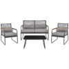 Steel Garden Set with Grey Cushions Lounge Set 4 Seater Set Table Black Pomonte